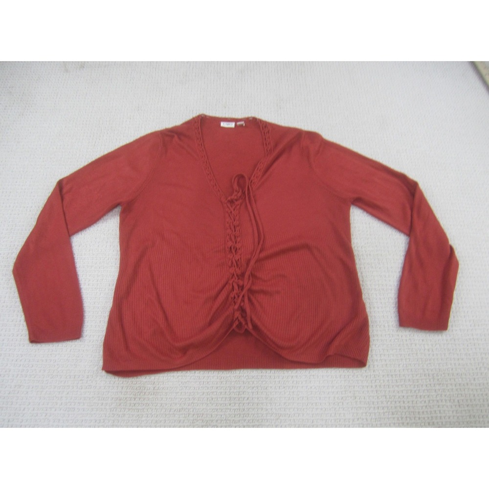 Cato Sweater Womens‎ XL Red Lace Up Open Front Cardigan Long Sleeve Knit Crochet